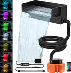12-inch Pond Waterfall Spillway with LED Lights | Stainless Steel, 850GPH Submersible Pump, For Garden, Ponds, Backyard, Pool