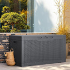 Greesum Outdoor Storage Box 100 Gallon Storage Bin with Lid for Patio Furniture, Garden Tools, Pool Supplies, Lockable, Waterproof and UV Resistant, Gray