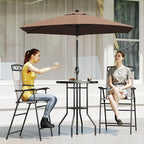 Outsunny 4 Piece Outdoor Patio Dining Furniture Set, 2 Folding Chairs, Adjustable Angle Umbrella, Wave Textured Tempered Glass Dinner Table, Beige