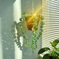 Bling Suncatcher String of Beads Plant Hanging, Handcrafted Crystal Succulent Sun Catchers for Window Hanging, Gardenn Crystal Sun Catcher Plant Lover Gift Mom Gifts (Green)