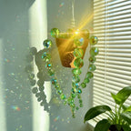 Bling Suncatcher String of Beads Plant Hanging, Handcrafted Crystal Succulent Sun Catchers for Window Hanging, Gardenn Crystal Sun Catcher Plant Lover Gift Mom Gifts (Green)