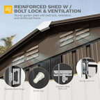 DWVO 6x4ft Outdoor Storage Shed, Lockable Metal Tool Storage Sheds, Waterproof Garden Sheds with Vents for Backyard, Patio, Garage, Lawn, Brown
