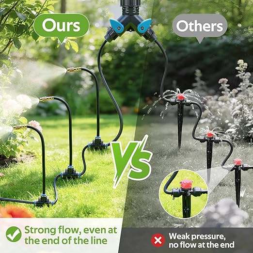 HIRALIY 360° Adjustable Drip Irrigation System 33FT, 1/4" Tubing with 5 Adjustable Copper Nozzles, Automatic Atomizing Watering Kit for Garden, Yard, Lawn, Greenhouse & Potted Plants