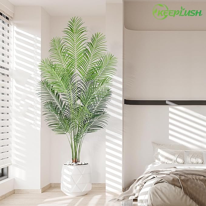 Artificial Palm Tree 7ft Tall Fake Palm Tree Indoor Decor with 18 Leaves and Real Bark Design Faux Tropical Areca Palm Silk Floor Plant in Pot for Home Office Living Room Bedroom Decor 1pcs