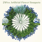 SHareconn 24 Bundles Artificial Flowers for Outdoors Decoration, Faux Plants Fake Silk Colorful Daisy Eucalyptus Lavender, UV Resistant for Outside Home Porch Patio Indoor Spring Decor, Blue