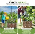 G GOOD GAIN Round Raised Garden Bed - 2x2x1.4ft Galvanized Steel Planter Boxes Outdoor with Rubber Edge Trim | Metal Raised Beds for Gardening Vegetables Flowers Fruits Herbs (Wood Grain)