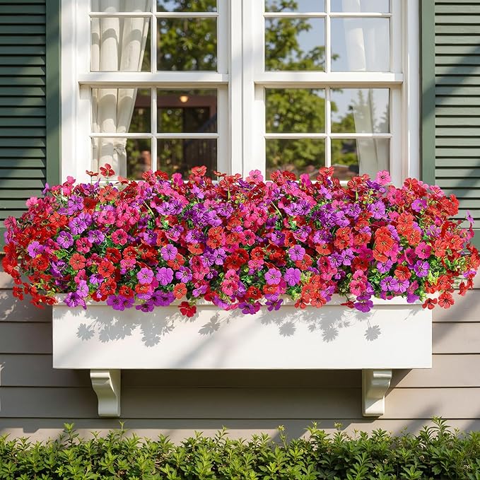 Alupssuc 24 Bundles Artificial Flowers for Outdoors Decoration, UV Resistant Silk Faux Daisy Flora Spring Fake Plastic Plants Greenery for Outside Indoor Yard Home Porch Window Box Decor, Mix 3 Colors
