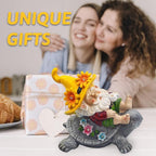 Garden Gnomes Outdoor Decor: Funny Sunflower Gnome Sitting on Turtle with Solar Lights Outside Decoration for Lawn Yard Patio Garden Gifts for Women