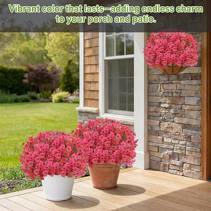 Artificial Flowers Fake Plants for Outdoors Spring Decoration, 13Bundles Silk Realistic UV Resistant Faux Flowers for Outside Planter Porch Yard Patio Garden Home Indoor, Rose