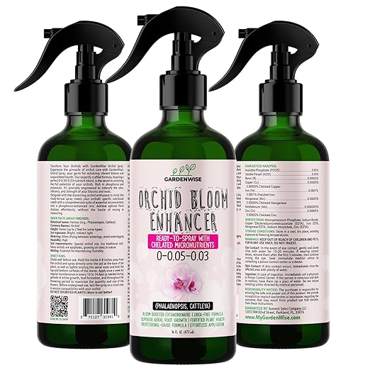 GardenWise Orchid Food Bloom Booster Fertilizer - Bloom Orchids Fertilizer – Phosphorus and Potassium Formula 0-0.05-0.03 - Ready-to-Use Spray with Chelated Micronutrients (8 OZ)