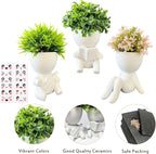 3 Packs Creative Small Fake Plants Artificial Succulents in Ceramic Human Shaped Pots Cute Office Plants For Desk Home Decor Funny Premium Ceramic Faux Succulent Perfect Humorous Gift Idea(3, White)