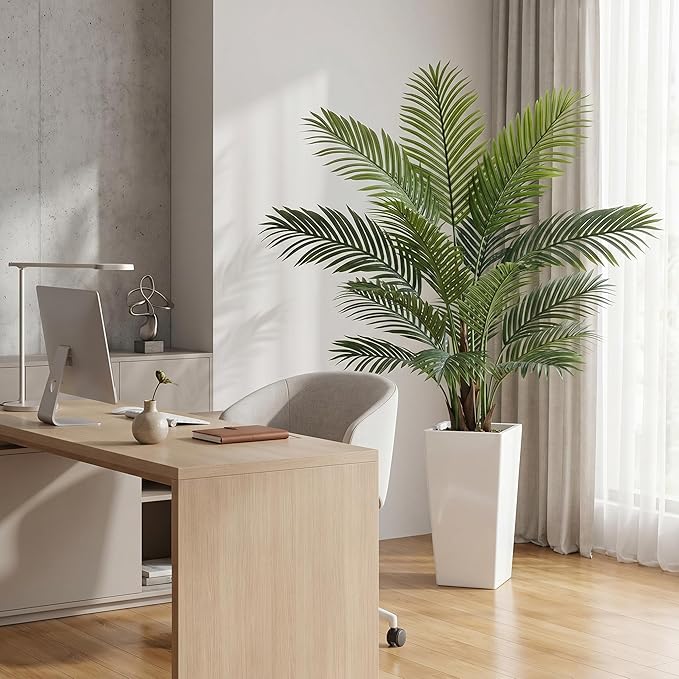 Garvee 5FT Artificial Palm Tree, Tall Faux Tropical Areca Plants with White Tall Planter, Fake Potted Tree with Lifelike Leaves for Indoor Living Room Bedroom Home Office Decor