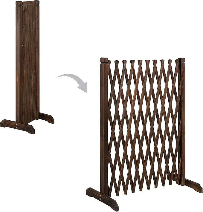 MyGift Expandable Garden Trellis, Solid Wood Freestanding Lattice Panels for Outside, Decorative Lattice Fence Trellis for Climbing Plants Outdoor, Brown
