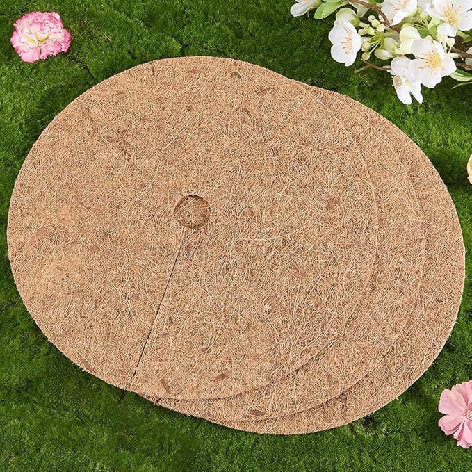 CREATCABIN 3Pcs Coconut Fiber Mulch Ring Plant Pot Soil Cover 30cm Tree Plant Protector Mat Natural Coco Coir Disc Plant Cover Ring Plant Ring Mulch Mat for Indoor Outdoor Trees Plants Landscaping