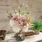 LUEUR Artificial Dahlia Flowers with Vase – Dusty Pink Faux Flower Arrangement, Elegant Floral Centerpiece Table Decorations for Coffee Table, Dining Room, Bedroom, Living Room & Farmhouse Home Decor