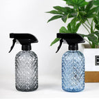 12Oz Glass Plant Spray Bottle, Gem Pattern Glass Sprayer, Watering Can with Black Plastic Top Pump, Handheld Watering Can for Indoor Outdoor Potted Plants and Greenery (Grey)
