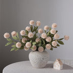 VIERENA 12 Pcs Faux Silk Pompon Mum Artificial Flowers for Vase -27", Bulk Fake Chrysanth Branches with Stems for DIY Bouquet Centerpieces Wedding Fillers Arrangements Shower Decorations (Beige)