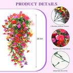 CEWOR 4pcs Artificial Hanging Plants for Outdoor, Fake Flowers Faux Silk Morning Glory with Eucalyptus, UV Resistant Realistic Faux Flower Greenery for Outside Indoor Home Porch Patio Decor