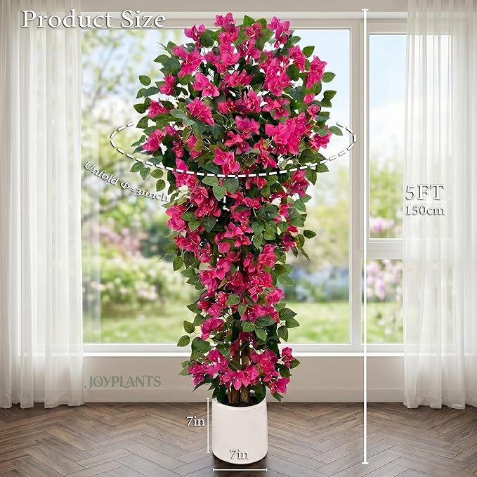 5FT Artificial Bougainvillea Tree,Fake Plants Fake Flowers,Silk Floral Plant in Black Pot,Faux Tree UV Resistant for Spring Decor Living Room,Porch, Garden, Indoor & Outdoor