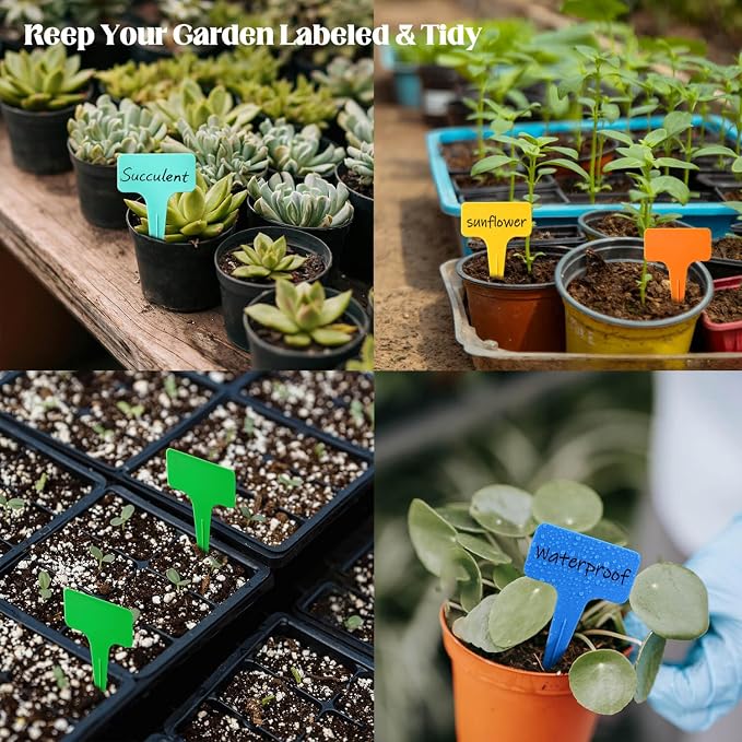 200 Pcs Thick T-Type Plant Labels, 4 Inch Waterproof PP Hard Plastic Garden Markers, Reusable Nursery Tag Stakes for Indoor Outdoor Potted Plants, Seedlings, Flowers, Vegetables & Herbs(Blue)