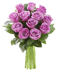 KaBloom - Bouquet of 12 Fresh Purple Roses (Farm-Fresh, Long-Stem) - Fresh Flowers for Birthday, Valentine's & Mother's Day