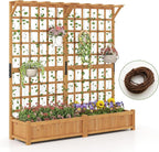 HAPPYGRILL 71" Raised Garden Bed with Trellis, Wood Planter Container w/2 Hanging Roof & Garden Boxes, 4 Drainage Holes, Outdoor Planter Box w/Removable Bottom Plate for Climbing Plants Flowers Vine