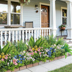 Alupssuc 24Pcs Artificial Flowers and Plants,UV Resistant & No Fade Fake Plastic Greenery Shrubs for Home Garden, Pathway, Front Porch-Spring Summer Decor, Indoor/Outdoor Use,Pink Blue Yellow White