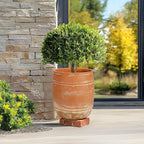 11"H x 9.5" Dia Aged Terracotta Clay Planter Pot with Drainage Hole, Rustic Farmhouse Style Flower Pot with Distressed Finish, Vintage Decorative Planter for Indoor Outdoor Garden, Patio, Porch