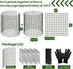 Hacaroa 12 Pack Wire Plant Protectors from Animals, 14"x13.5" Mesh Plant Protection Cage Chicken Wire Cloche, 36 Pcs Pre-Bent Panels, 40 Ground Stakes, 120 Nylon Ties, for Flowers, Shrubs, Dark Green