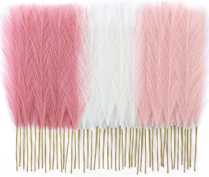 50pcs Pampas Grass 17in for Living Room Decor, Blush Pink Pampas Grass Decor, Fluffy Pink Flowers for Home Birthday Bathroom Baby Shower Wall Bow Decor(Blush & Cream & Pink)