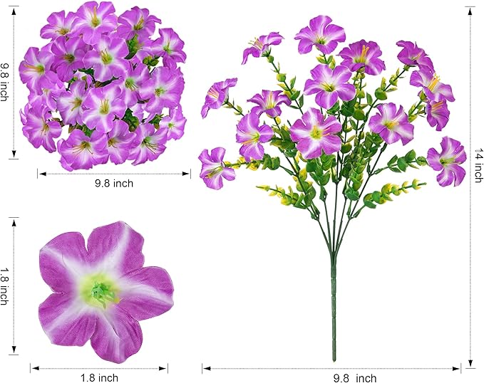 Artificial Flowers for Outdoors Decoration, 20 Bundles Faux Morning Glory with Eucalyptus Look Real UV Resistant Fake Plants Silk Flowers for Outside Yard Gardens Porch Patio Planter Home Urn, Mix