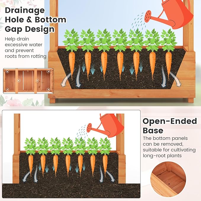 MAT EXPERT Raised Garden Bed with Trellis & Hanging Roof, Lattice Panel with Drainage Hole for Flower, Climbing Plant, Herb, Planter Box for Garden, Patio, Yard (1, 43.5" x 17.5" x 72" (L x W x H))