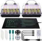 2 Sets 40 Cell Seed Starter Tray with Grow Lights and Heat Mat, Seed Starter Kit with 5.9” Humidity Dome and Vents, Indoor Plant Germination Trays, Seedling Startering Trays for Faster Germination