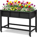 DWVO 47x18x31in Raised Garden Bed HDPE, Weather-Resistant Poly Wood Planter Box Stand, Planter Box with Legs & Lockable Wheels, Elevated Garden Bed for Backyard Patio Balcony - Black