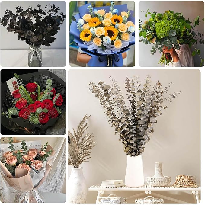 Tavkite 16 Pcs Dried Eucalyptus Stems, 17'' Natural Fresh Eucalyptus Leaves Branches Hanging for Shower, Preserved Real Plant Live for Home SPA Wall Bathroom Wedding Party Vase Decor