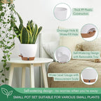 montresor 5-Pack Self-Watering Planters with Wick & Reservoir (5/5.5/6/6.5/7 Inch) – Plastic Indoor Pots with Drainage, Modern White Flower Pot for Violet, Herb