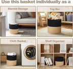 Plant Basket with Stand, Indoor Round Wicker Basket Plant with Bamboo Wood Stand, Decorative Black Woven Cotton Rope Flower Indoor Planter with Legs, Boho Bamboo Wood Planter Holder