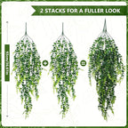 2-Pack Fake Hanging Plants, Faux Hanging Plant Artificial Greenery for Living Room Bedroom Boho Wall Shelf Indoor Outdoor Decor (Green Eucalyptus)