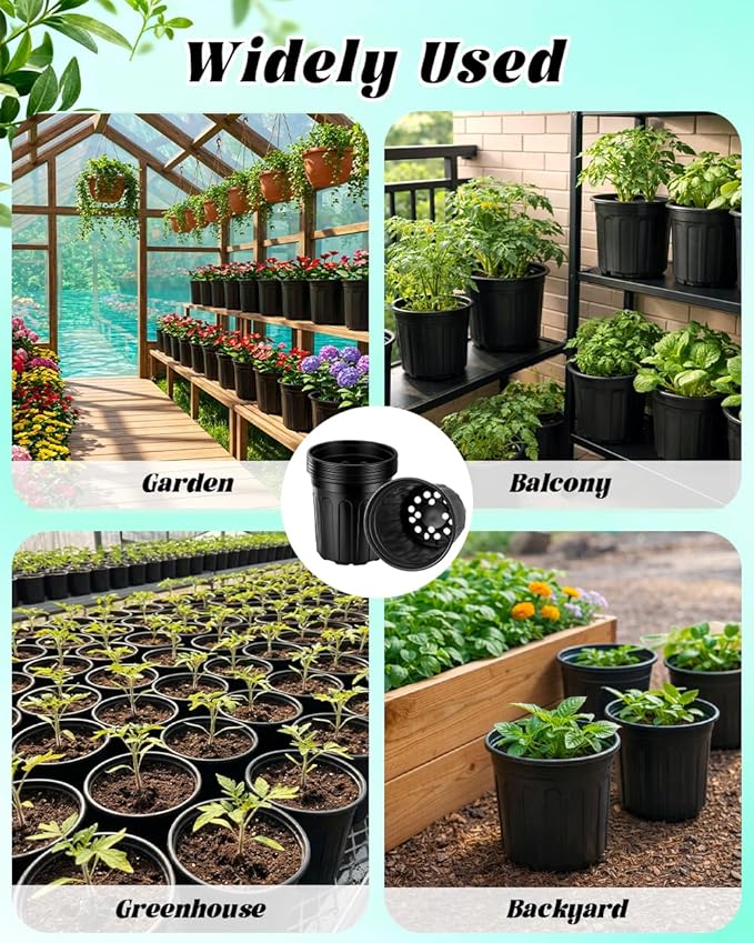 LWWTBS 1 Gallon Plastic Plant Nursery Pot/Pots 65pcs Seedlings Flower Plant Container Seed Starting Pots Flexible Thickened Soft Plastic Garden Seedling Pot with Holes