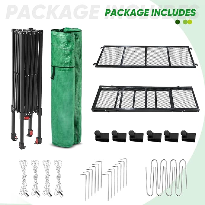 EAGLE PEAK 7x7 Portable Walk in Greenhouse, Pop Up Indoor Outdoor Greenhouse, Green House Kit with Zippered Roll-Up Doors and Windows + Mesh Lining & 2 Foldable Shelves, PE Cover, Clear/Green