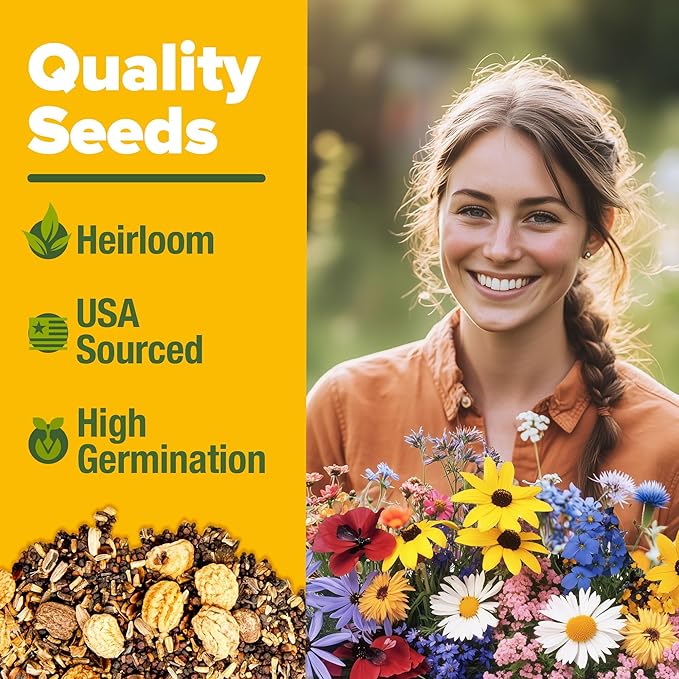 HOME GROWN 65,000+ Wildflower Seeds Heirloom Perennial Flower Seeds Mix for Attracting Bees Birds & Butterflies, High Germination (Midwest, 4 oz)