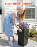 VEVOR Set of 2 Tall Planters for Outdoor Plants 22 inch, Black Tall Planter for Indoor Plants, Modern Planters for Front Porch Patio Balcony, Plant Container Flower Pots