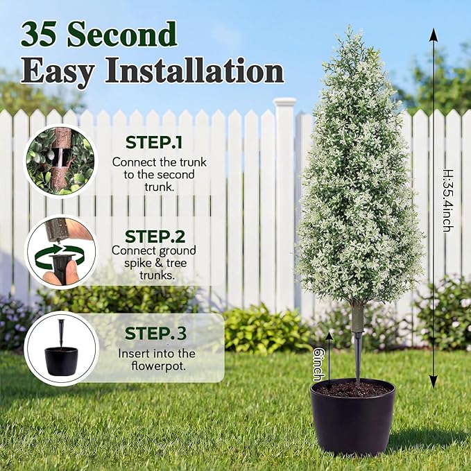 PATIO CHOICE 3ft Artificial Topiary Trees with Ground Spike Set of 2 Outdoor Faux Plants Realistic Faux Bushes and Shrubs Decorations for Outdoor Front Porch Garden