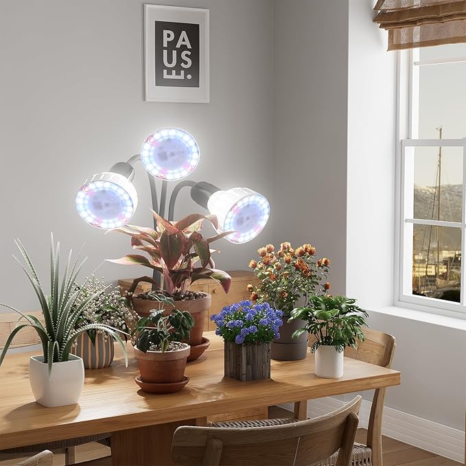 GooingTop Grow Light,24W (160Watts Equiv) 5000K White Full Spectrum LED Growing Lamp Clip on Desk for Indoor Plants,Bulbs Replaceable & Non-dimmable (Black, 240W)