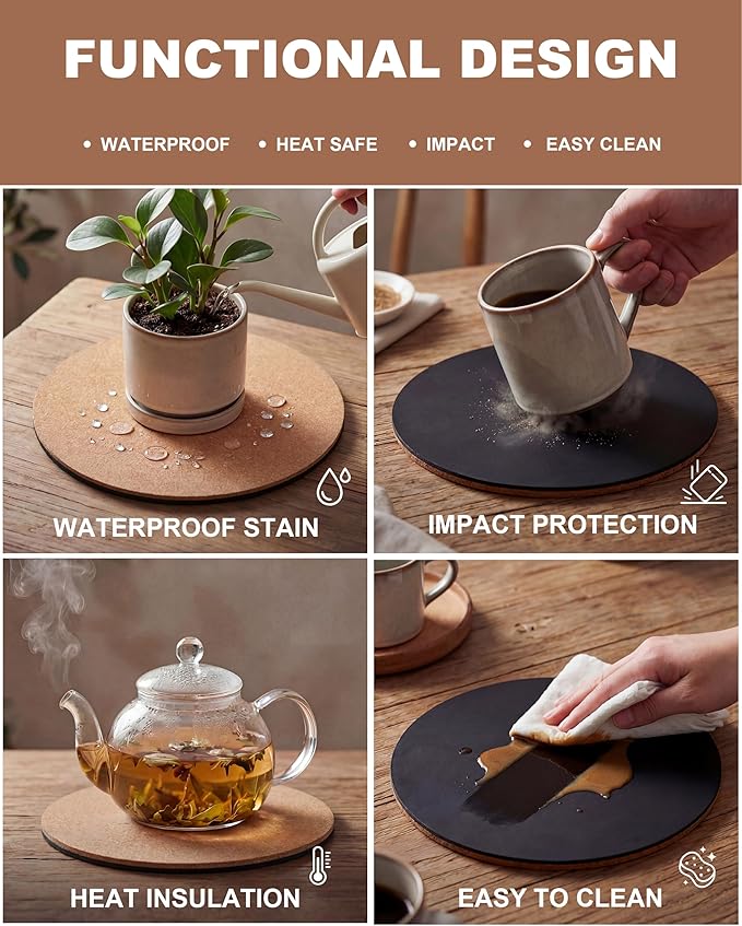 vensovo Cork Plant Coasters & Saucers 4/6/8/10 Inch – Absorbent Round Mats for Indoor Flower Pots, Planters, Houseplants, Surface Protector for Table & Floor, 8 Pack