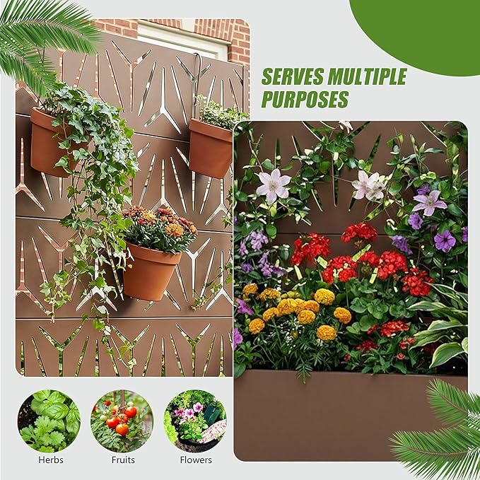 Casaphoria Metal Raised Garden Bed with Trellis and Wheels, 72"x47"x16" Arched Planter Box for Climbing Plants, Vegetables & Vines, Features Drainage Holes and Privacy Screen, Brown-Star