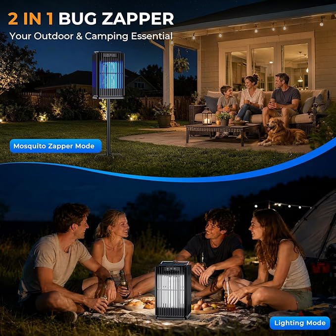 Solar Bug Zapper Outdoor, Solar Mosquito Zapper Outdoor with Ground Bracket, AUTO On/Off Solar Fly Zapper with Illuminated Light, Rechargeable Cordless Mosquito Traps for Camping Paito Backyard Garden