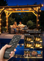 Brightown 100FT Solar String Lights Outdoor Waterproof, Patio Lights with Remote and 31+2 LED Shatterproof Bulbs, Dimmable & Timable, 3 Light Modes, Solar Lights Outdoor for Yard Camping Party Outside
