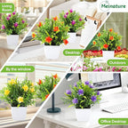 Fake Plants 4 Packs, Small Artificial Plants with Flowers, Black Faux Plants for Bathroom, Office, Home, Conference Table Decor, Indoor Desk Decor for Library, Restaurant