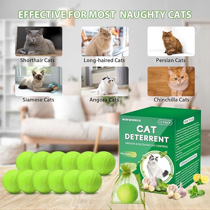 Cat Deterrent Outdoor, 12 Pack Natural Peppermint Oil Cat Deterrent Indoor for Home Against Scratch and Chew Furniture Plants Pet Safe, Keep Stray Feral Cats Out of Yard Garden Lawn